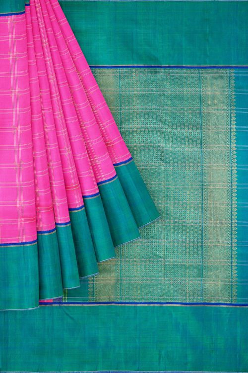 sri kumaran stores kanchipuram silk saree light pink saree with turquoise blue border 1