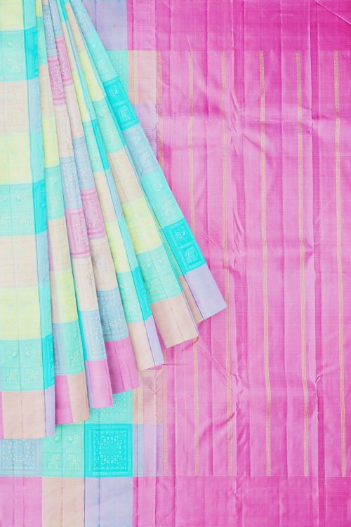 sri kumaran stores kanchipuram silk saree multicolour saree with multicolour border 1
