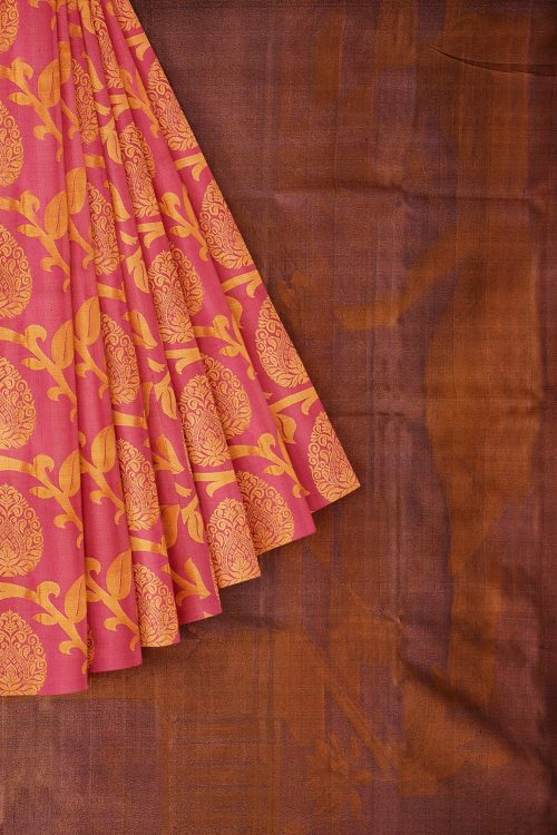 sri kumaran stores kanchipuram silk saree orange saree with orange border 1 1