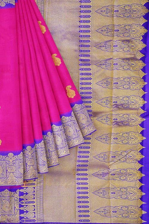 sri kumaran stores kanchipuram silk saree pink saree with silver blue border 1 1