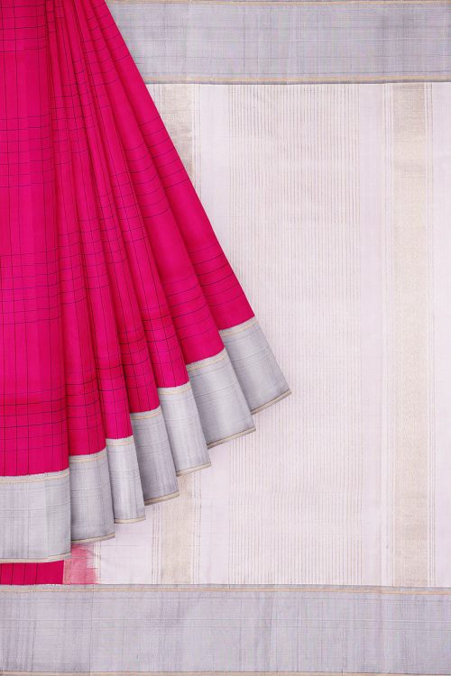 sri kumaran stores kanchipuram silk saree pink saree with silver colour border 1