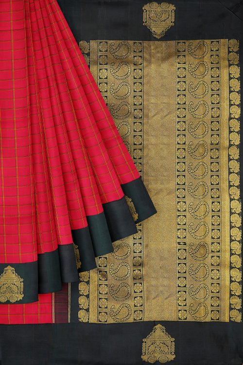 sri kumaran stores kanchipuram silk saree red saree with black border 1