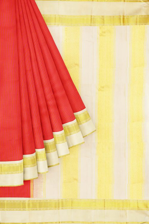 sri kumaran stores kanchipuram silk saree red saree with golden half white border 1
