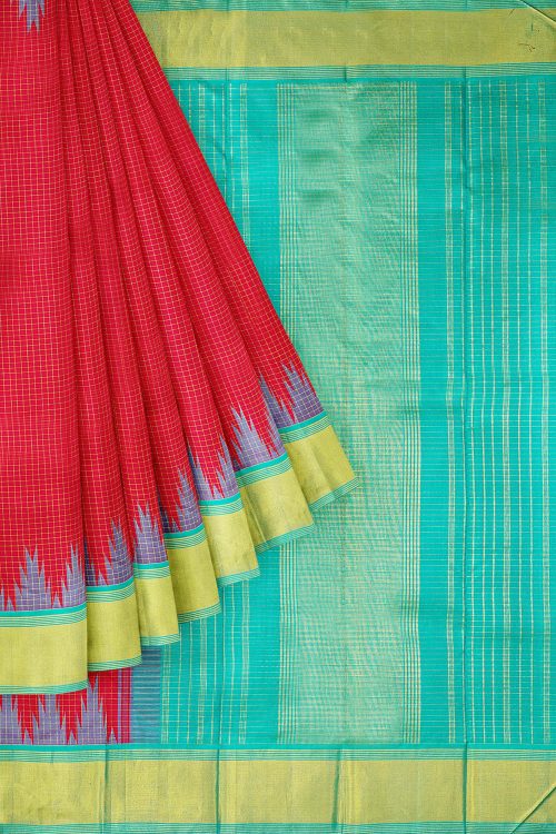 sri kumaran stores kanchipuram silk saree red saree with turquoise blue border 1