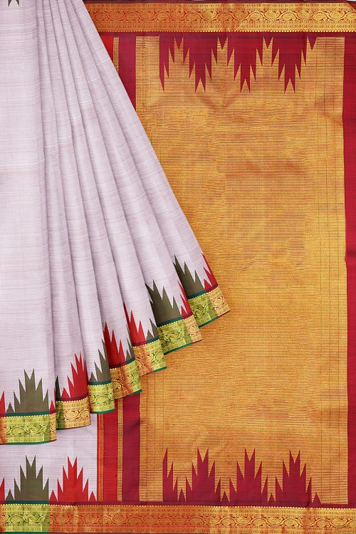sri kumaran stores kanchipuram silk saree silver saree with golden border 1