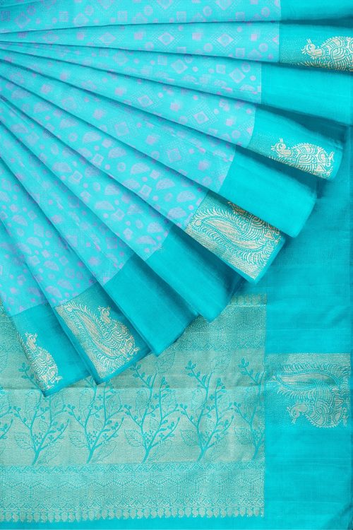 sri kumaran stores kanchipuram silk saree sky blue saree with sky blue border 3 1