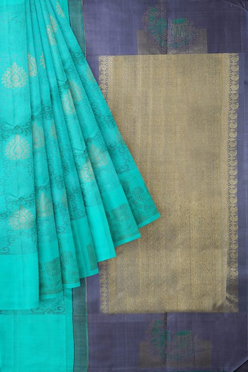 sri kumaran stores kanchipuram silk saree turquoise blue saree with turquoise blue border 1