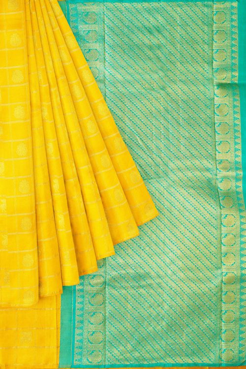 sri kumaran stores kanchipuram silk saree yellow saree with yellow border 1