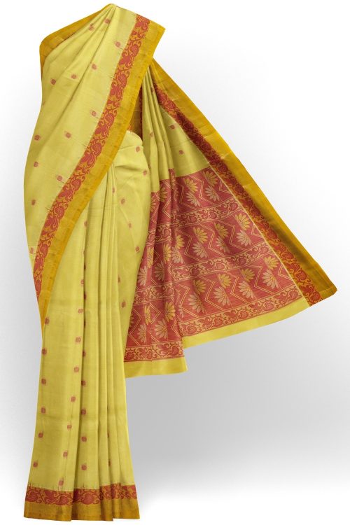 sri kumaran stores kora cotton saree light green saree with floral border 1