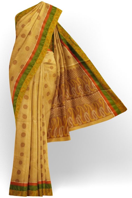sri kumaran stores kora cotton saree sandal saree with green border 1