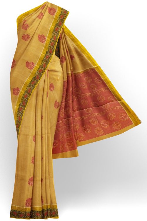 sri kumaran stores kora cotton saree yellow saree with yellow border 1