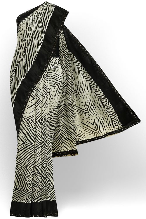 sri kumaran stores linen chiffon saree black and white saree with black border 2 1