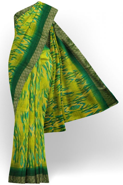 sri kumaran stores linen chiffon saree parrot green saree with golden green border 1