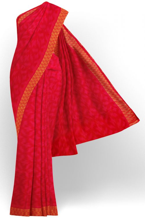 sri kumaran stores linen chiffon saree red saree with golden red border 1 1