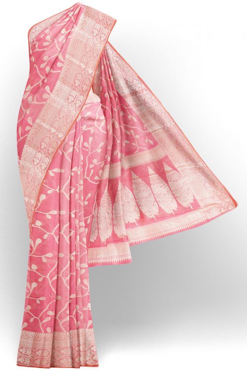sri kumaran stores linen cotton baby pink saree with golden border 1