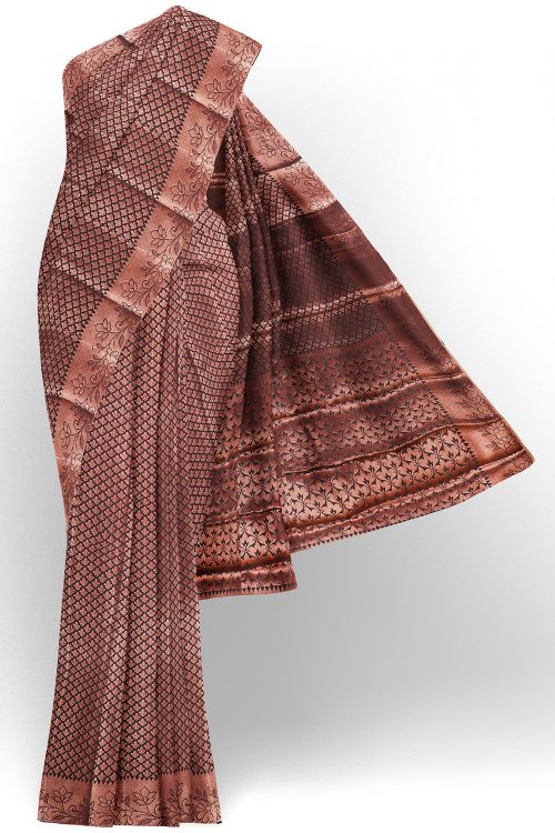 sri kumaran stores linen cotton copper brown saree with copper brown border 1