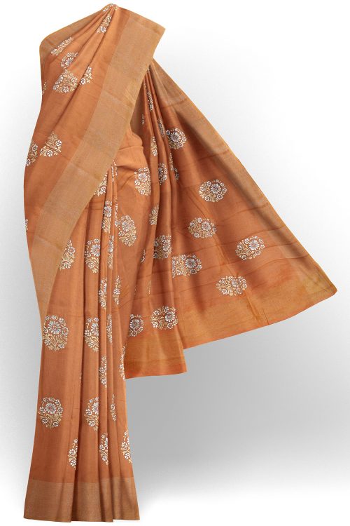 sri kumaran stores linen cotton dark orange saree with golden border 1