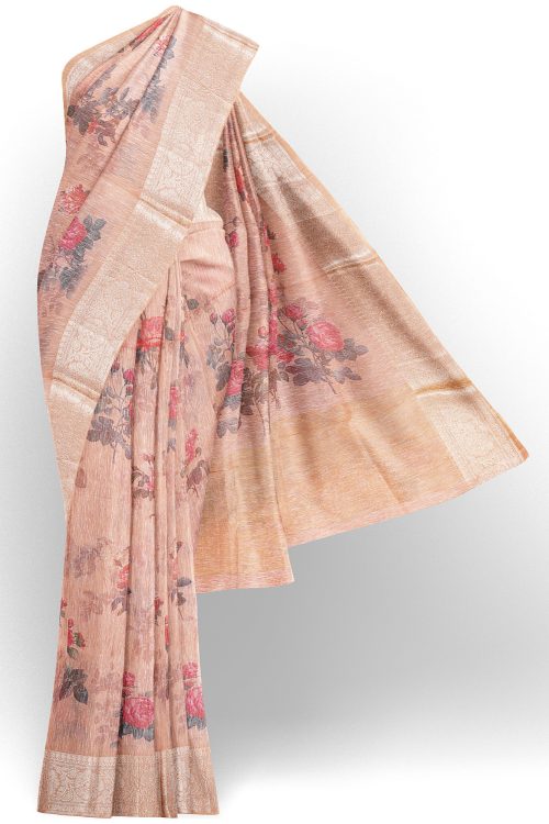 sri kumaran stores linen cotton light orange saree with golden border 1