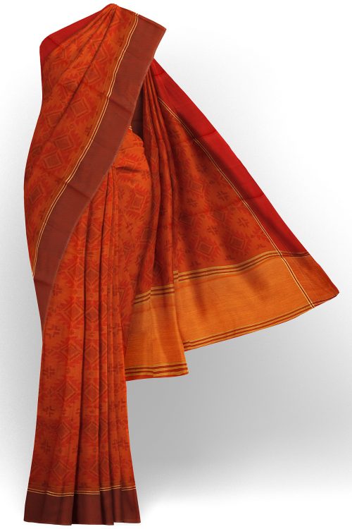 sri kumaran stores linen cotton red saree with brown border 1