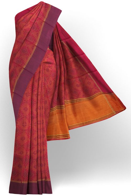 sri kumaran stores linen cotton red saree with maroon border 1