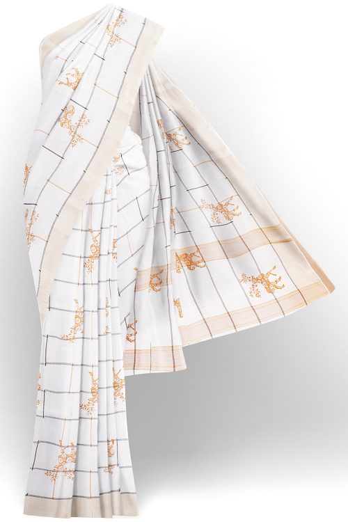 sri kumaran stores linen cotton white saree with white border 1
