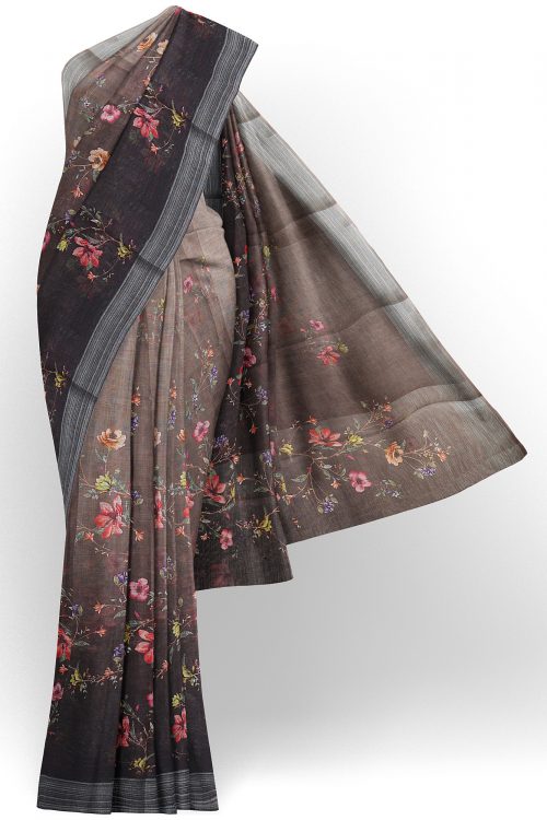 sri kumaran stores linen printed saree faded grey saree with grey border 1