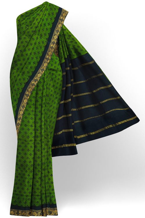 sri kumaran stores madurai cotton green saree with green border 1