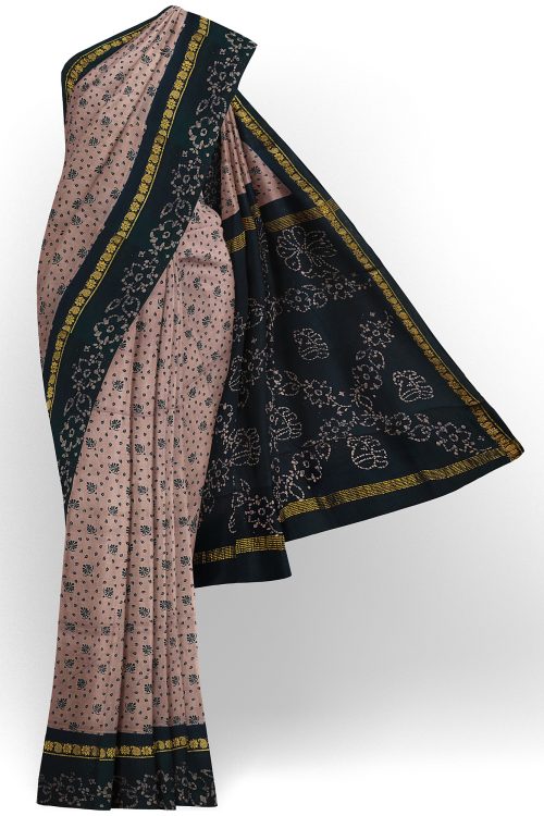 sri kumaran stores madurai cotton light brown saree with black border 1