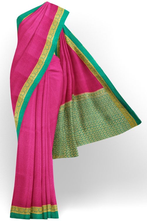 sri kumaran stores mysuru silk saree dark pink saree with tarquoise blue border 1
