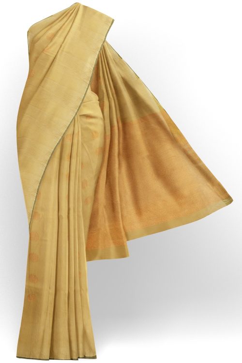 sri kumaran stores pure cotton saree beige saree with copper zari pallu 1