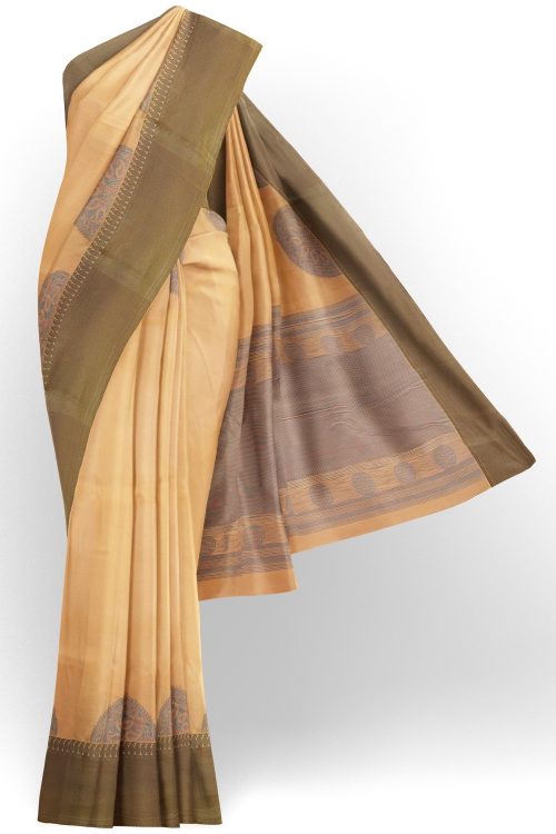 sri kumaran stores pure cotton saree beige saree with grey border 1