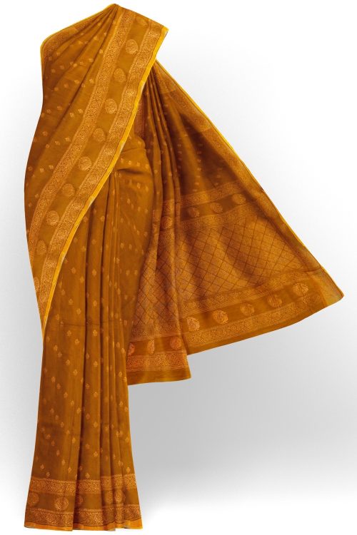 sri kumaran stores pure cotton saree bronze color saree with golden zai border and pallu 1