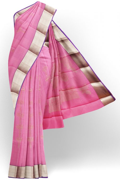 sri kumaran stores semi silk cotton baby pink saree with golden border 1