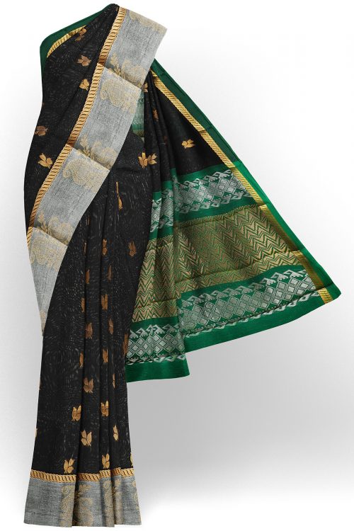 sri kumaran stores semi silk cotton black saree with silver colour border 1