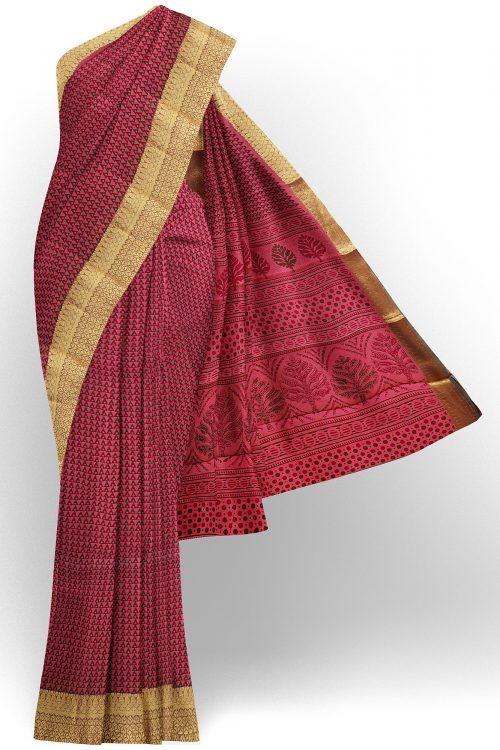 sri kumaran stores semi silk cotton printed light maroon saree with golden border 1