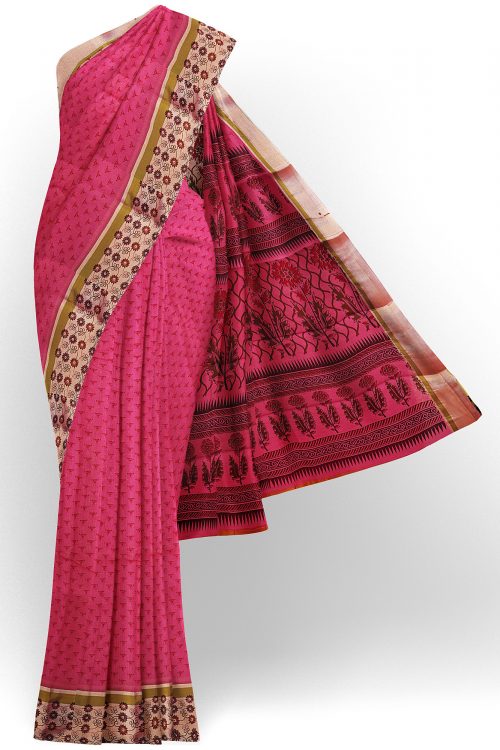 sri kumaran stores semi silk cotton printed pink saree with floral border 1