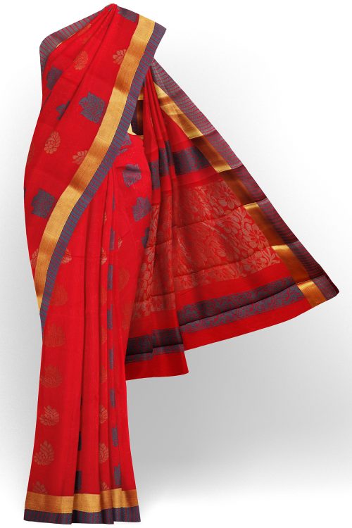 sri kumaran stores semi silk cotton red saree with golden border 1
