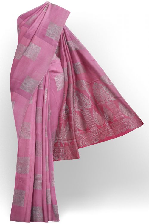 sri kumaran stores semi silk cotton saree baby pink saree with baby pink border 1