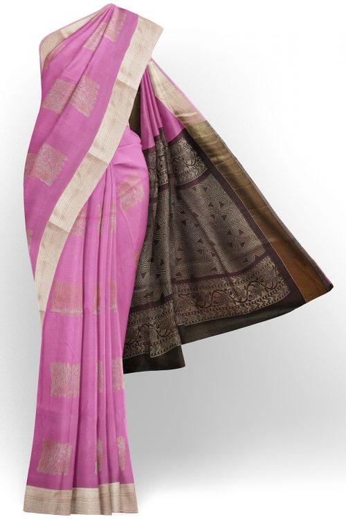 sri kumaran stores semi silk cotton saree baby pink saree with silver black border 1