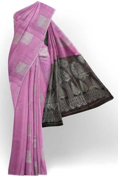 sri kumaran stores semi silk cotton saree baby pink saree with silver border 1