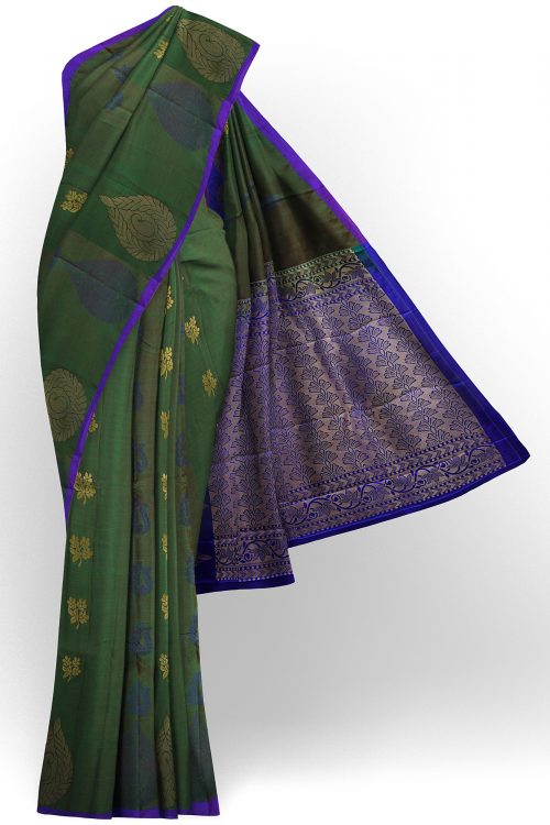 sri kumaran stores semi silk cotton saree dark green saree with purple border 1