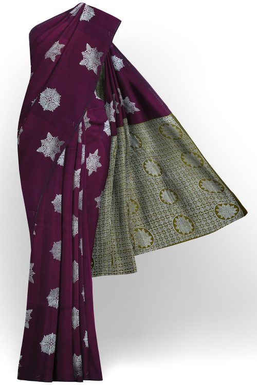 sri kumaran stores semi silk cotton saree dark purple saree with purple border 1