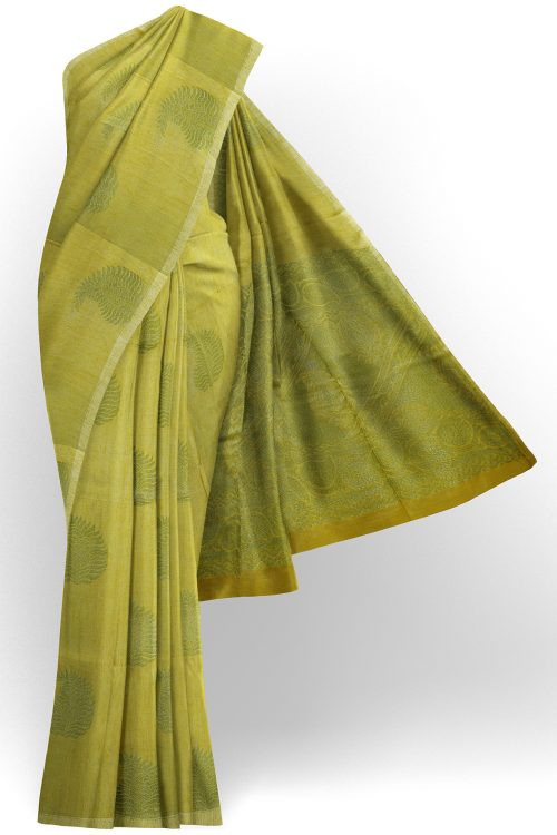 sri kumaran stores semi silk cotton saree lemon yellow saree with golden border 1
