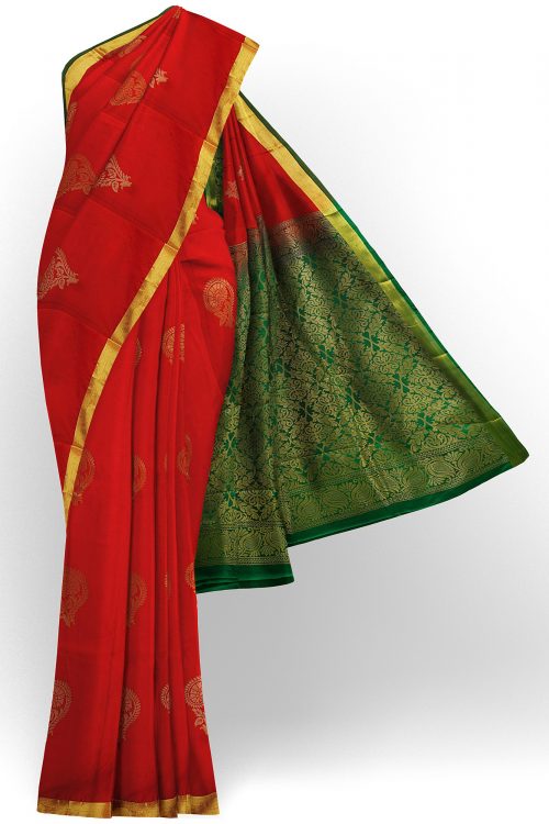 sri kumaran stores semi silk cotton saree red saree with golden border 1