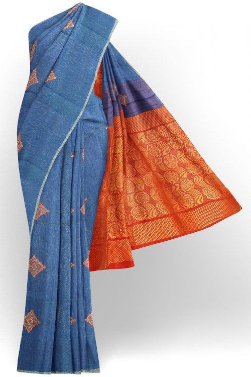 sri kumaran stores silk cotton saree blue saree with blue border 1