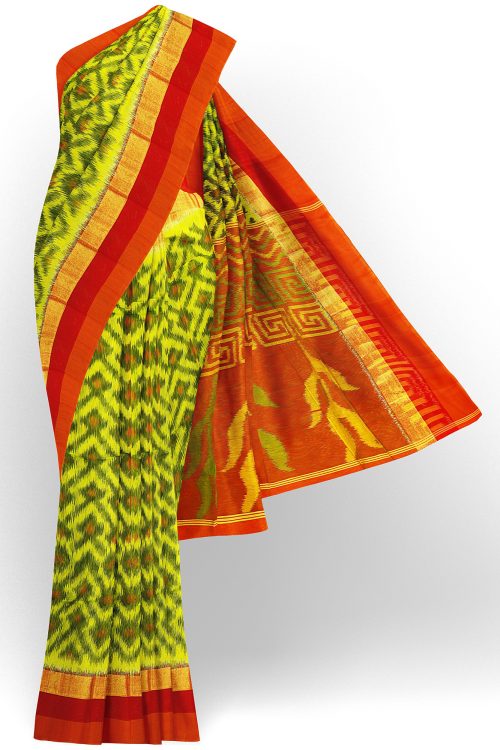 sri kumaran stores silk cotton saree green saree with red border 1