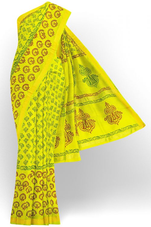 sri kumaran stores silk saree lemon yellow saree with golden border 1