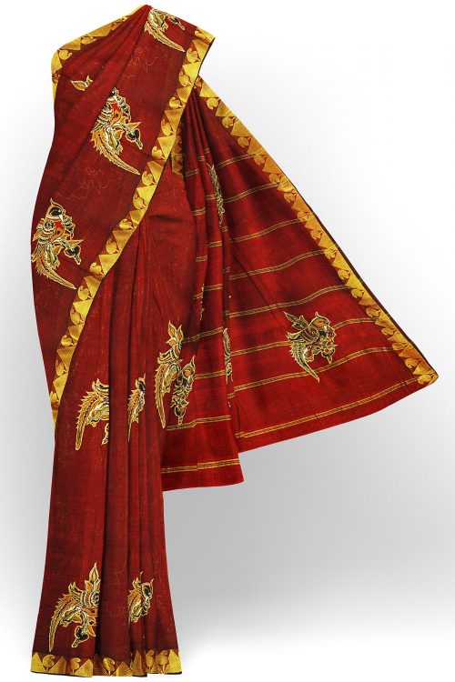 sri kumaran stores silk saree maroon saree with golden border 1