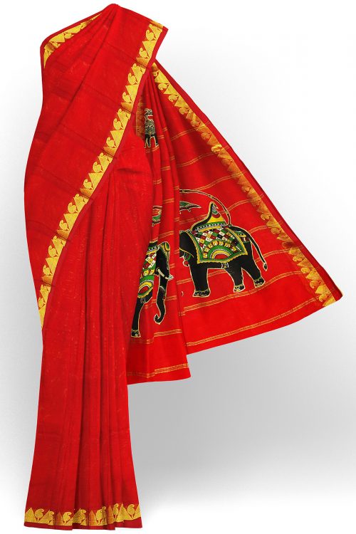 sri kumaran stores silk saree red saree with golden border 1