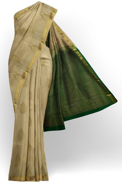 sri kumaran stores soft silk half white saree with golden border 1
